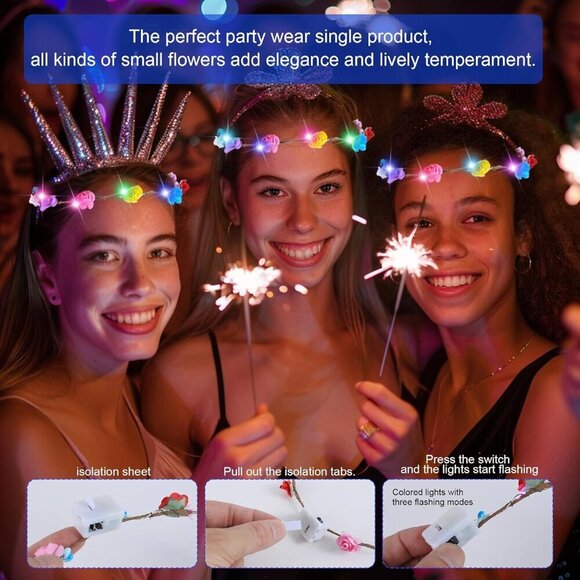 LED Flower Crowns Headbands 20 Pack Light Up Wreath for Parties and Weddings